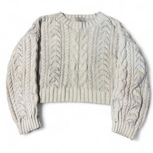 Pink Rose Cream Cable Knit Crop Sweater Size M Oversized Cozy Y2K